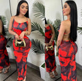 Vestido largo estampado rojo con espalda descubierta – Talla M