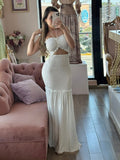 Vestido largo blanco con abertura en cintura · Talla L