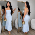 Vestido midi azul cielo de tirantes finos con espalda descubierta y cordones cruzados